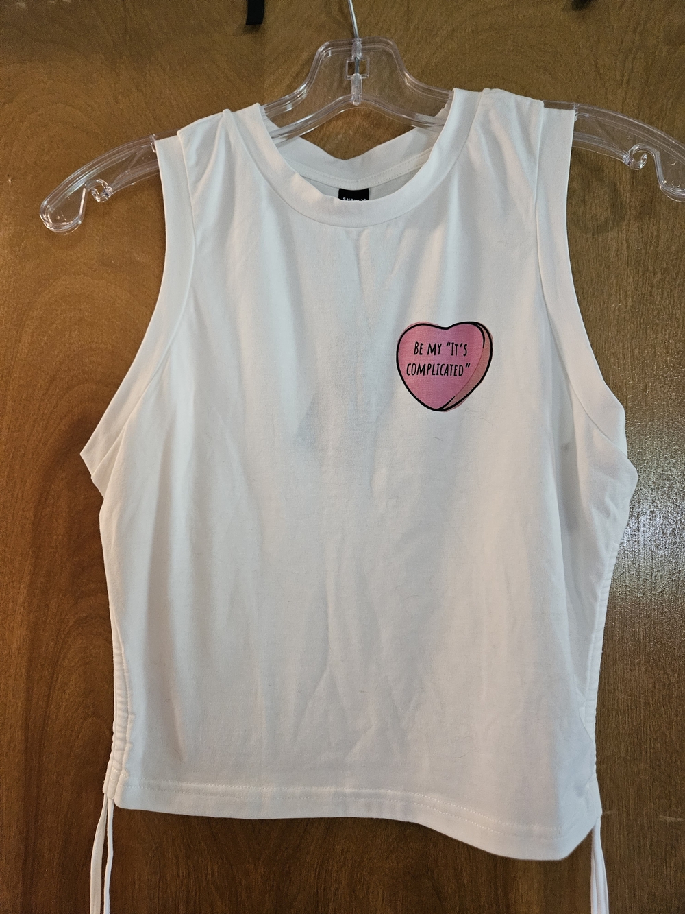 SHEIN White Tank with Pink Heart Patch